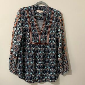 Boho vibrant mixed print long sleeve blouse